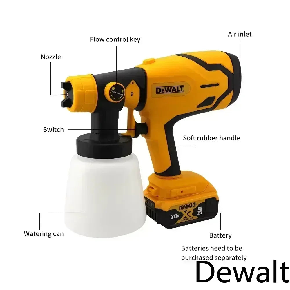 Pistola a spruzzo elettrica senza fili DEWALT da 800 ml — verniciatore portatile ad alta potenza per rivestimenti auto e mobili, aerografo compatibile con batteria DEWALT