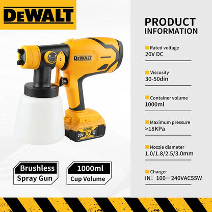 Pistola a spruzzo elettrica DEWALT da 800 ml – senza fili, batteria da 18 V – di livello professionale per applicazioni uniformi su pareti, mobili e progetti fai-da-te